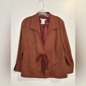 Plaza South Women’s Petites Size 16WP Ribbon Tie Long Sleeve Reddish Brown Lined